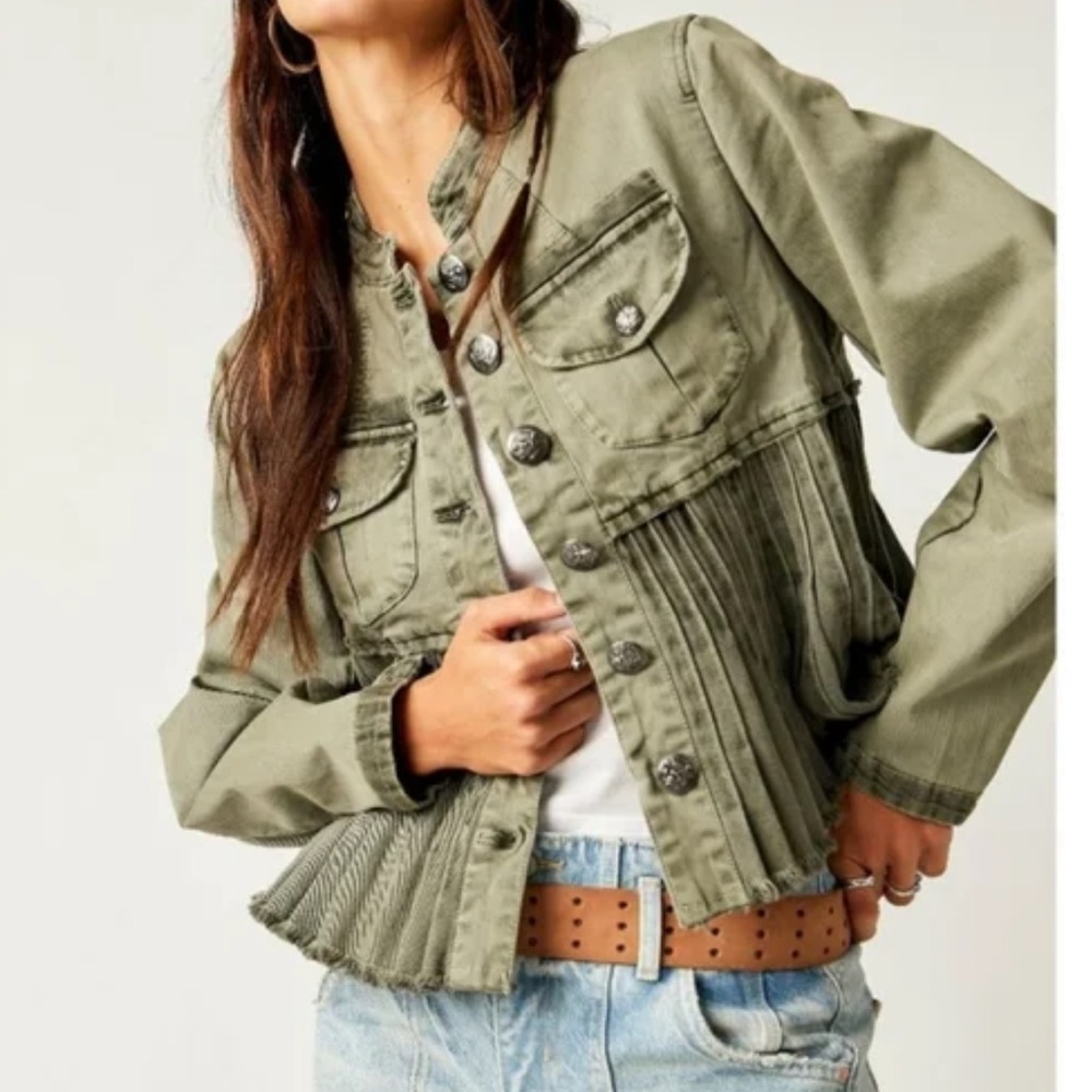 Free People Cassidy denim jacket Olive Green Utility Jacket